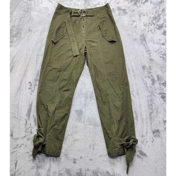 Venus Pants Womens 12 Green Zip Front Belted High Rise Tie Hem Cargo Military - Picture 1 of 12